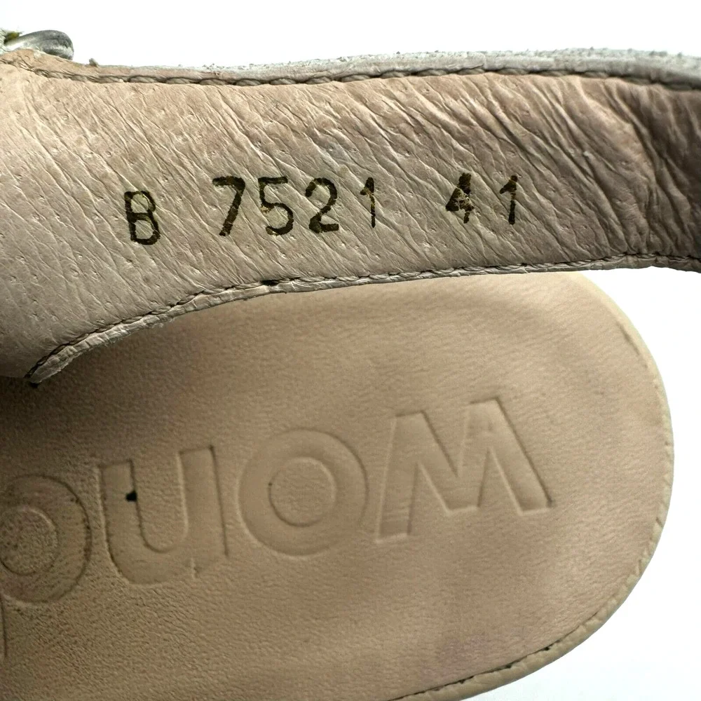 WONDERS Sandals Women's 10 Platform Wedge Brown White Leather Memory Gel B-7521‎